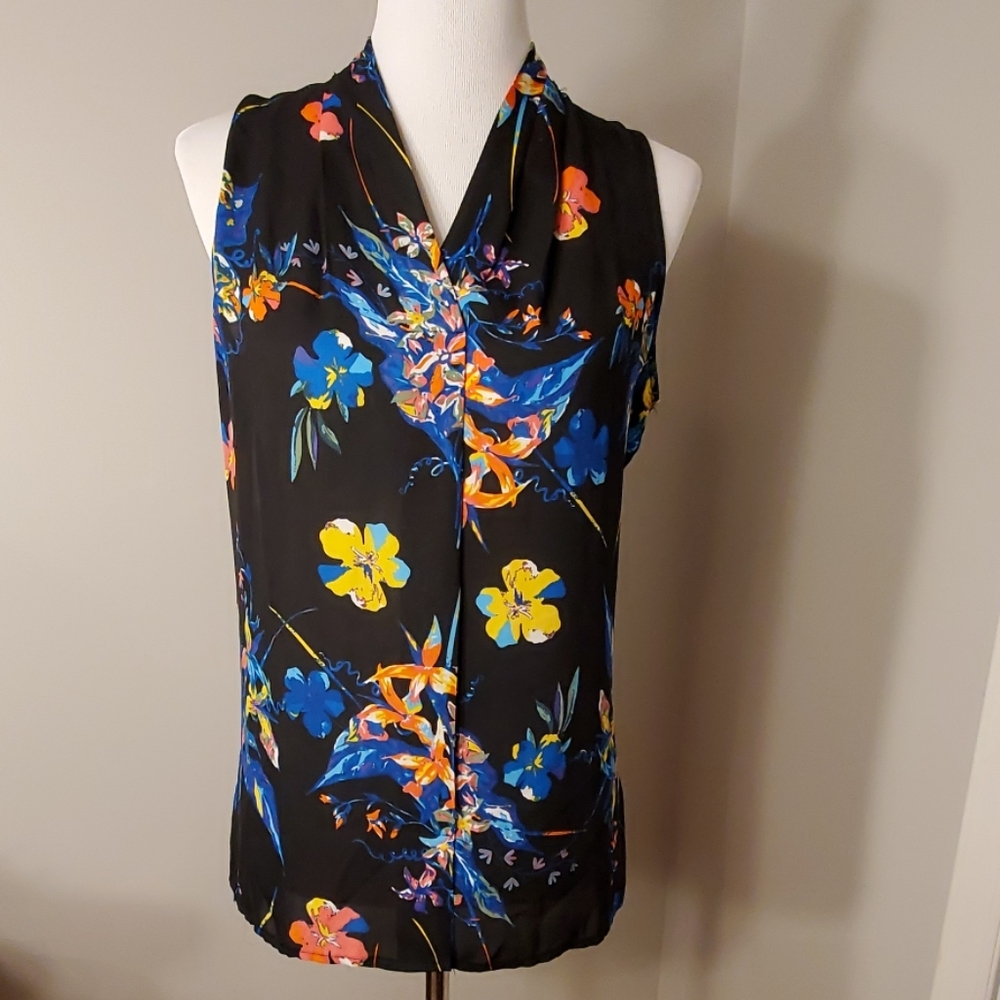 Tropical print sleeveless blouse